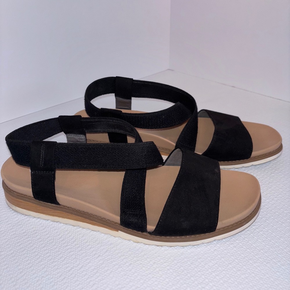Dr Scholls Black Sandals Women's Size 11 Comfort‎ Casual Elastic Strap Shoes